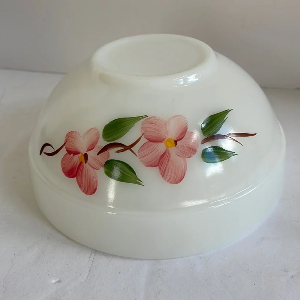 MCM Fire King Peach Blossom Milk Glass Bowl!